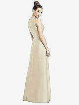 Rear View Thumbnail - Champagne Sleeveless V-Neck Satin Dress with Pockets