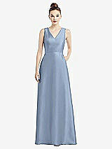 Front View Thumbnail - Cloudy Sleeveless V-Neck Satin Dress with Pockets