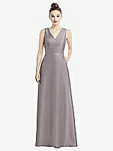 Front View Thumbnail - Cashmere Gray Sleeveless V-Neck Satin Dress with Pockets