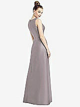 Rear View Thumbnail - Cashmere Gray Sleeveless V-Neck Satin Dress with Pockets