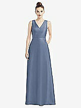 Front View Thumbnail - Larkspur Blue Sleeveless V-Neck Satin Dress with Pockets