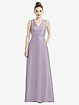 Front View Thumbnail - Lilac Haze Sleeveless V-Neck Satin Dress with Pockets
