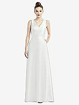 Front View Thumbnail - White Sleeveless V-Neck Satin Dress with Pockets