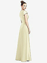 Rear View Thumbnail - Butter Yellow Cap Sleeve V-Neck Satin Gown with Pockets