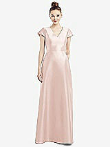Front View Thumbnail - Blush Cap Sleeve V-Neck Satin Gown with Pockets
