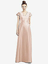 Front View Thumbnail - Cameo Cap Sleeve V-Neck Satin Gown with Pockets