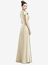 Rear View Thumbnail - Champagne Cap Sleeve V-Neck Satin Gown with Pockets
