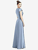 Rear View Thumbnail - Cloudy Cap Sleeve V-Neck Satin Gown with Pockets
