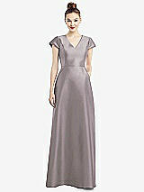 Front View Thumbnail - Cashmere Gray Cap Sleeve V-Neck Satin Gown with Pockets