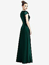 Rear View Thumbnail - Evergreen Cap Sleeve V-Neck Satin Gown with Pockets
