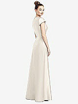 Rear View Thumbnail - Ivory Cap Sleeve V-Neck Satin Gown with Pockets