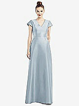 Front View Thumbnail - Mist Cap Sleeve V-Neck Satin Gown with Pockets