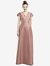 Front View Thumbnail - Neu Nude Cap Sleeve V-Neck Satin Gown with Pockets