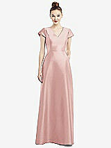 Front View Thumbnail - Rose Cap Sleeve V-Neck Satin Gown with Pockets