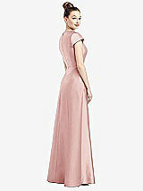 Rear View Thumbnail - Rose Cap Sleeve V-Neck Satin Gown with Pockets