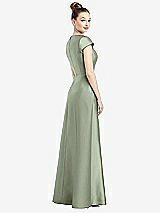 Rear View Thumbnail - Sage Cap Sleeve V-Neck Satin Gown with Pockets