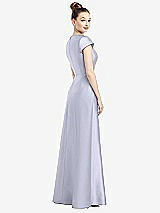 Rear View Thumbnail - Silver Dove Cap Sleeve V-Neck Satin Gown with Pockets