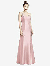 Rear View Thumbnail - Ballet Pink Open-Back Bow Tie Satin Trumpet Gown