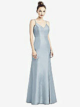 Rear View Thumbnail - Mist Open-Back Bow Tie Satin Trumpet Gown