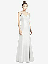 Rear View Thumbnail - White Open-Back Bow Tie Satin Trumpet Gown