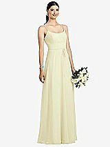 Front View Thumbnail - Butter Yellow Spaghetti Strap Chiffon Maxi Dress with Jeweled Sash