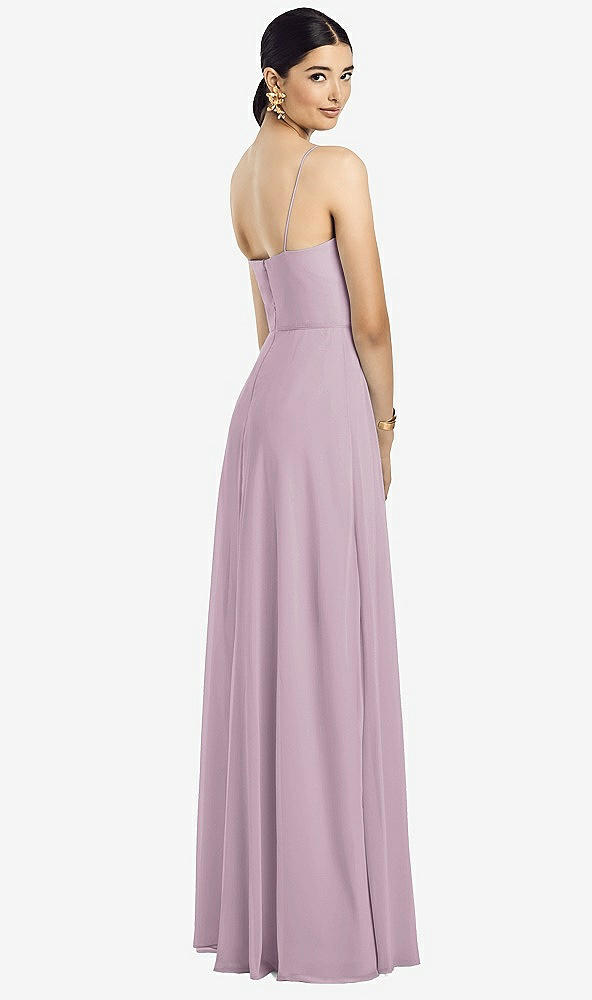 Back View - Suede Rose Spaghetti Strap Chiffon Maxi Dress with Jeweled Sash