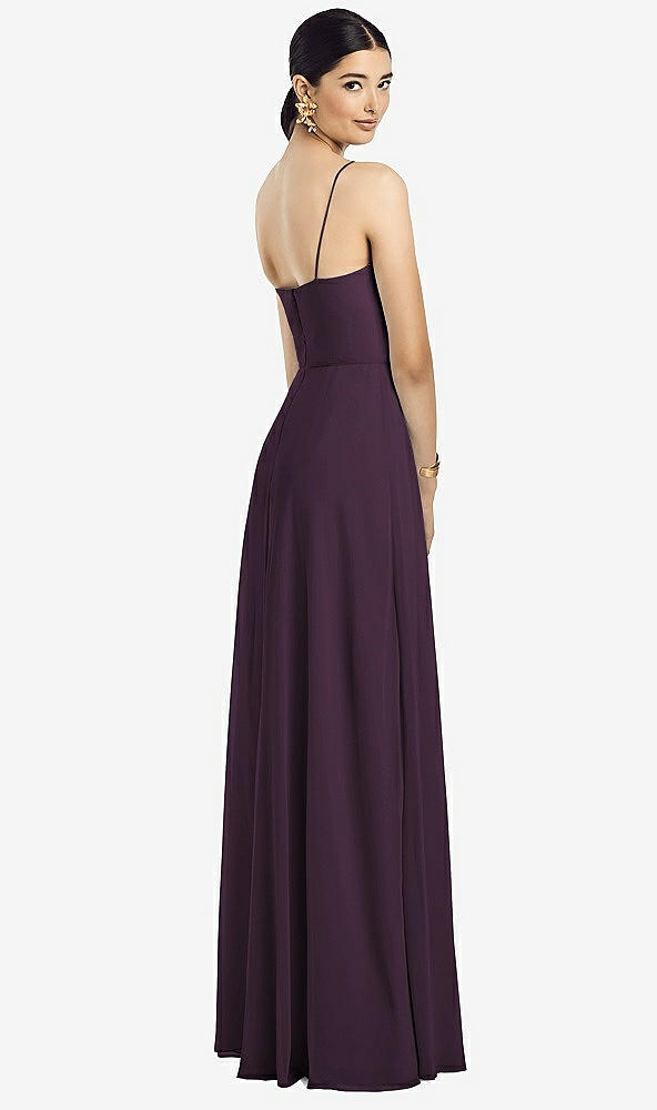 Back View - Aubergine Spaghetti Strap Chiffon Maxi Dress with Jeweled Sash