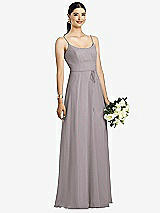 Front View Thumbnail - Cashmere Gray Spaghetti Strap Chiffon Maxi Dress with Jeweled Sash