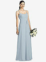 Front View Thumbnail - Mist Spaghetti Strap Chiffon Maxi Dress with Jeweled Sash