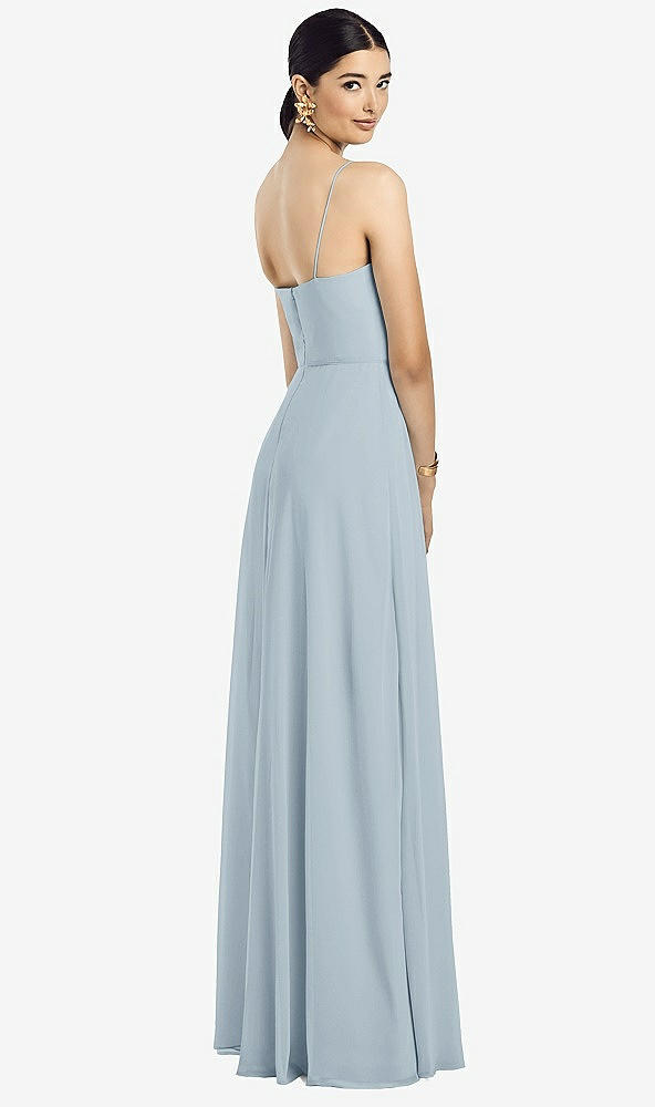 Back View - Mist Spaghetti Strap Chiffon Maxi Dress with Jeweled Sash