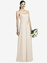 Front View Thumbnail - Oat Spaghetti Strap Chiffon Maxi Dress with Jeweled Sash