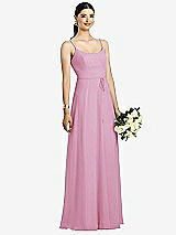 Front View Thumbnail - Powder Pink Spaghetti Strap Chiffon Maxi Dress with Jeweled Sash