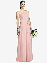 Front View Thumbnail - Rose Spaghetti Strap Chiffon Maxi Dress with Jeweled Sash