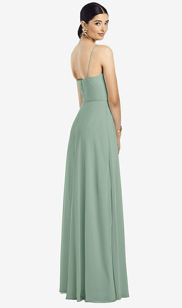Back View - Seagrass Spaghetti Strap Chiffon Maxi Dress with Jeweled Sash