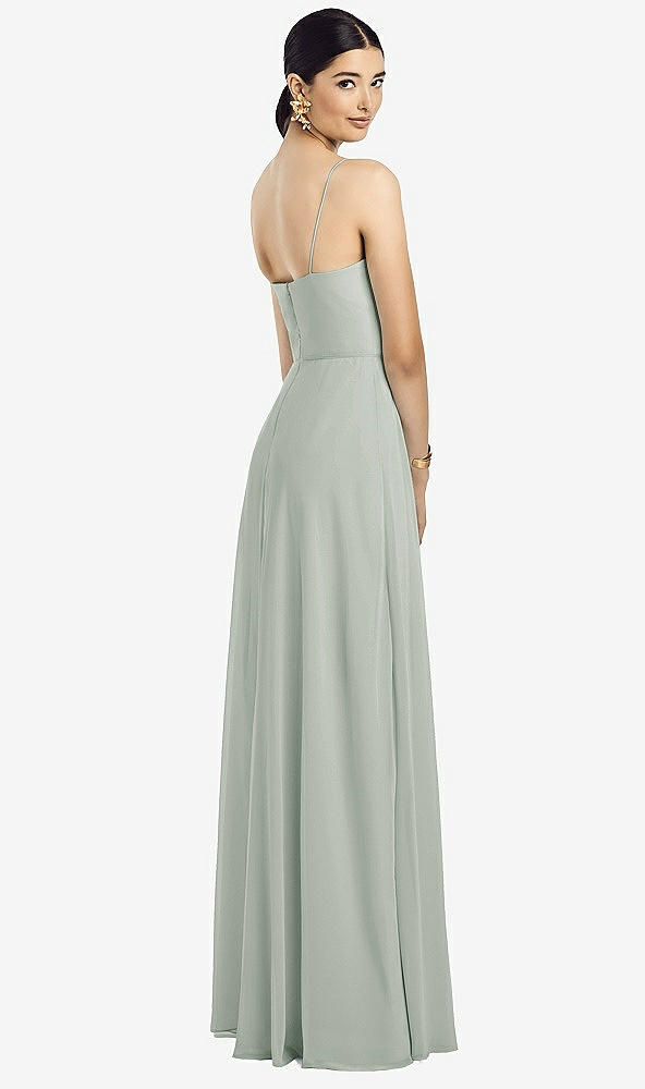 Back View - Willow Green Spaghetti Strap Chiffon Maxi Dress with Jeweled Sash