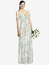 Front View Thumbnail - Bleu Garden Cold-Shoulder V-Back Chiffon Maxi Dress