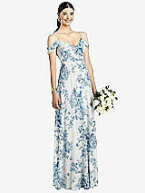 Front View Thumbnail - Cottage Rose Dusk Blue Cold-Shoulder V-Back Chiffon Maxi Dress