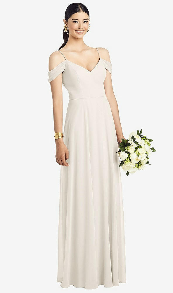 Front View - Ivory Cold-Shoulder V-Back Chiffon Maxi Dress