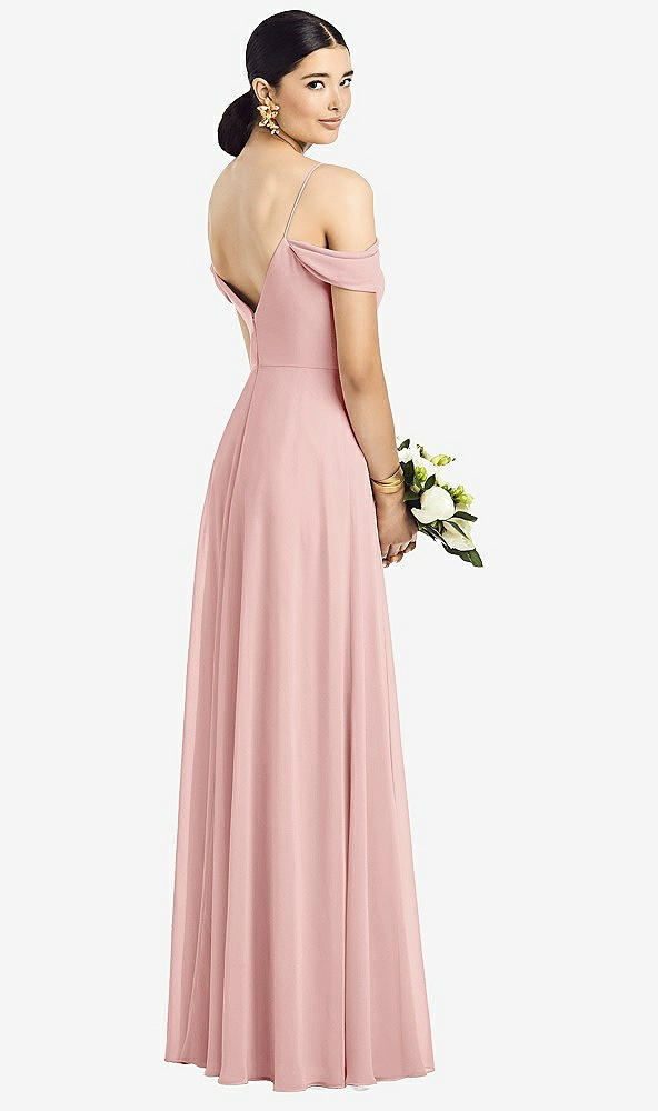 Back View - Rose Cold-Shoulder V-Back Chiffon Maxi Dress