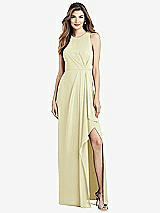 Alt View 1 Thumbnail - Butter Yellow Sleeveless Chiffon Dress with Draped Front Slit