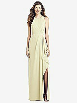 Front View Thumbnail - Butter Yellow Sleeveless Chiffon Dress with Draped Front Slit