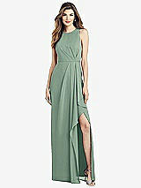 Alt View 1 Thumbnail - Seagrass Sleeveless Chiffon Dress with Draped Front Slit