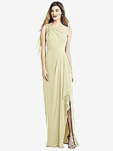 Alt View 1 Thumbnail - Butter Yellow One-Shoulder Chiffon Dress with Draped Front Slit