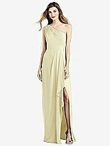 Front View Thumbnail - Butter Yellow One-Shoulder Chiffon Dress with Draped Front Slit