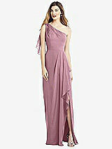 Alt View 1 Thumbnail - Dusty Pink One-Shoulder Chiffon Dress with Draped Front Slit