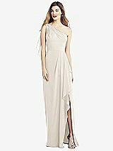 Alt View 1 Thumbnail - Ivory One-Shoulder Chiffon Dress with Draped Front Slit