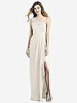Front View Thumbnail - Ivory One-Shoulder Chiffon Dress with Draped Front Slit