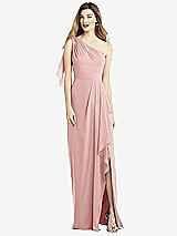 Alt View 1 Thumbnail - Rose One-Shoulder Chiffon Dress with Draped Front Slit