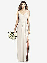 Front View Thumbnail - Ivory Spaghetti Strap Draped Skirt Gown with Front Slit