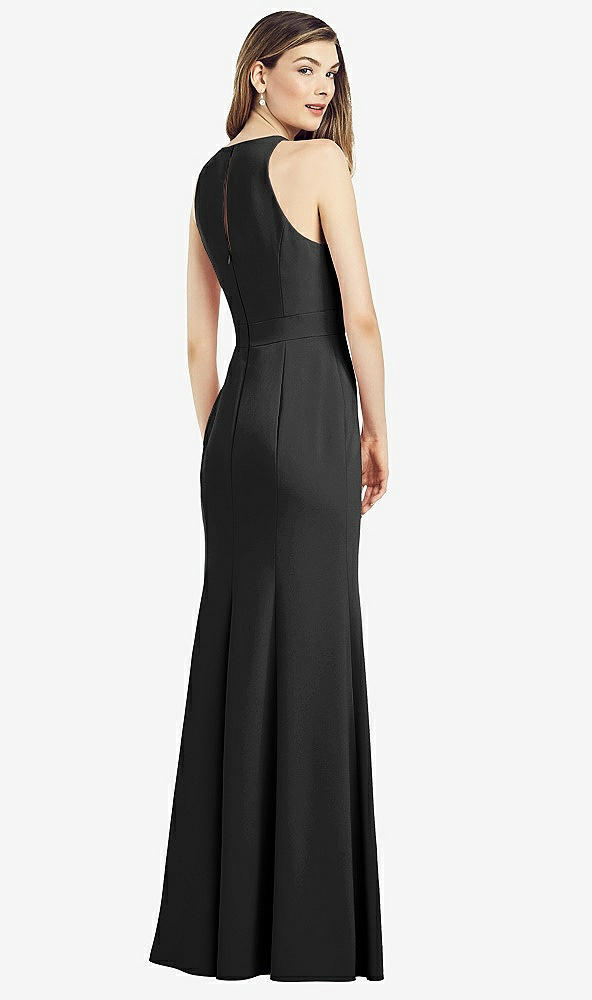 Back View - Black V-Neck Keyhole Back Crepe Trumpet Gown